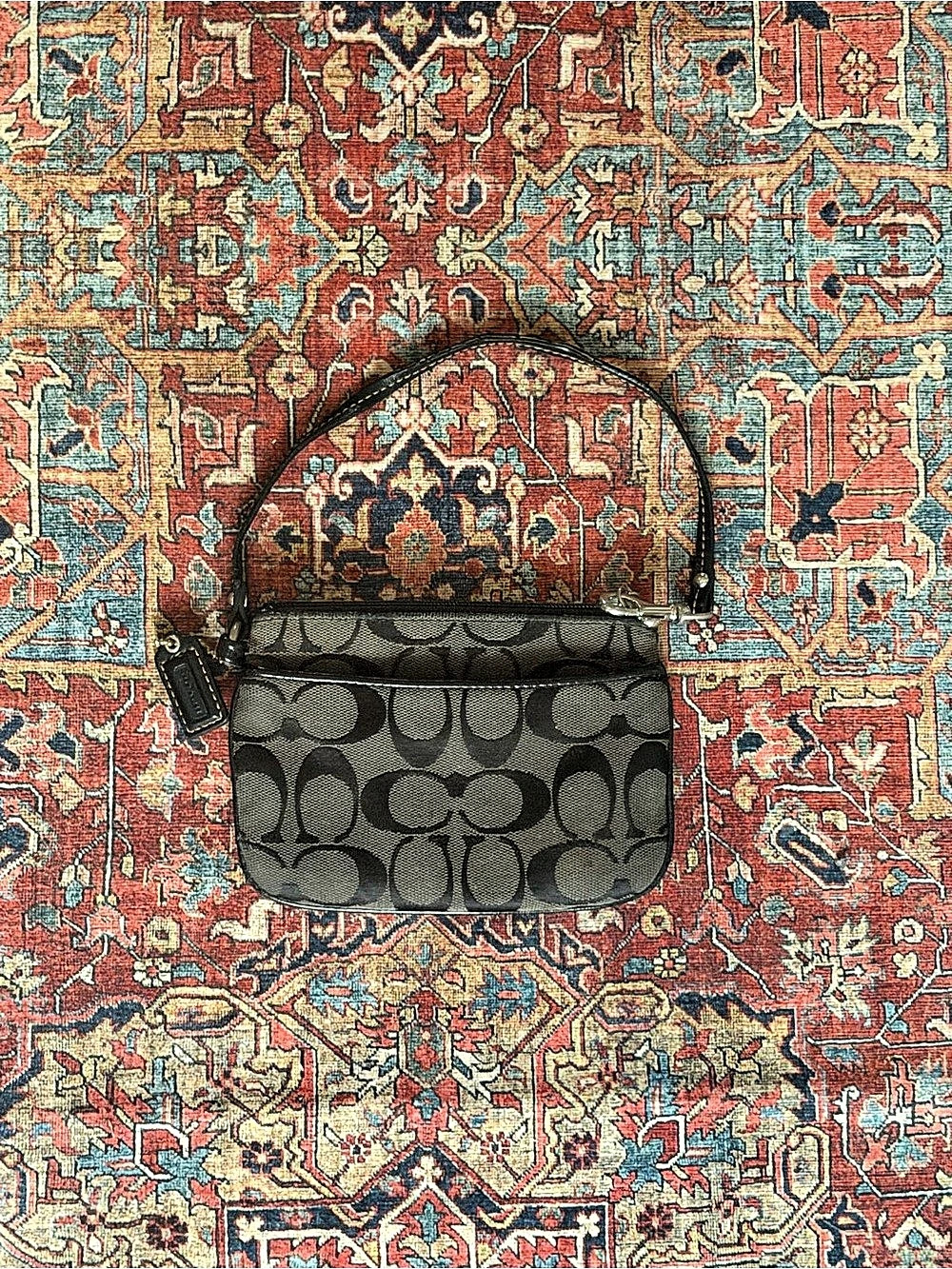 Coach Signature C Small Zip Top Wristlet in Brown & Black